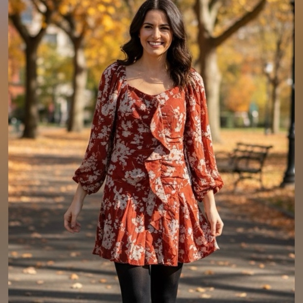 Easel Floral Print Dress in Crimson NWT Size Large